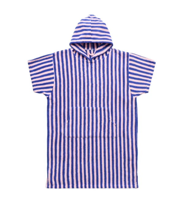 poncho albornoz a rayas azules y rosas 100% algodón de Bongusta