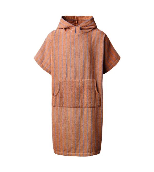 poncho albornoz a rayas marrones y azules 100% algodón de Bongusta