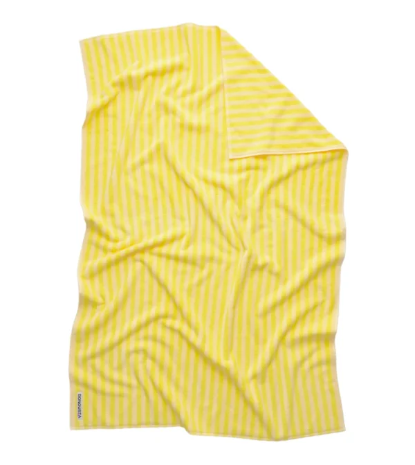 toalla grande de playa a rayas amarillas 100% algodón de bongusta de la colección Naram.