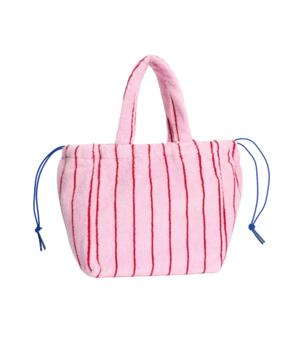 bolso de mano color lila en tejido de toalla algodón 100% color rosa