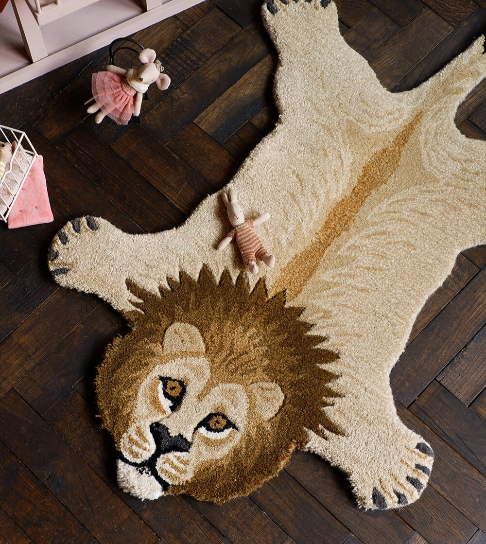 alfombra de lana con forma de león de doing goods
