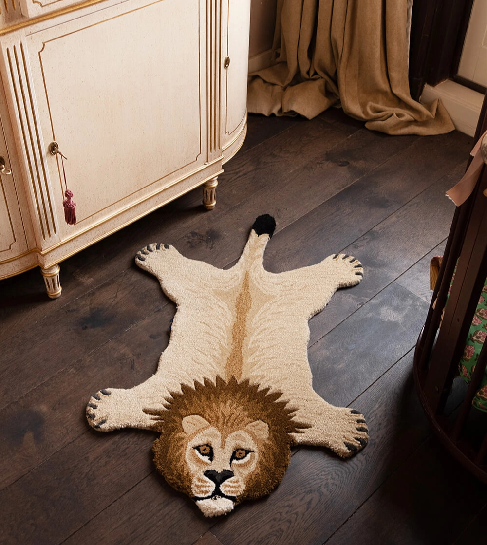 alfombra de lana con forma de león de doing goods