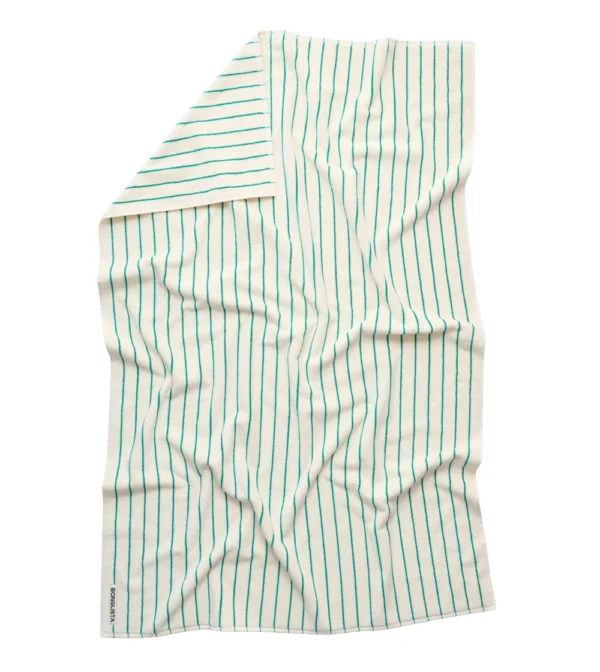 toalla grande de playa a rayas blancas y verdes 100% algodón de bongusta de la colección Naram.
