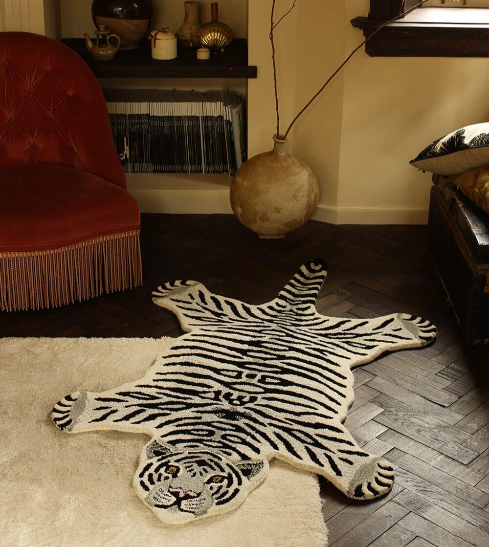 alfombra de lana con forma de tigre blanco de doing goods
