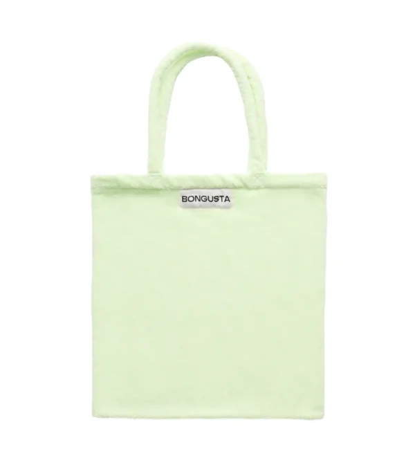 Bolso tote verde limón de Bongusta en tejido toalla: práctico, ligero y perfecto para llevar lo esencial en tu día a día, escapadas o días de playa.