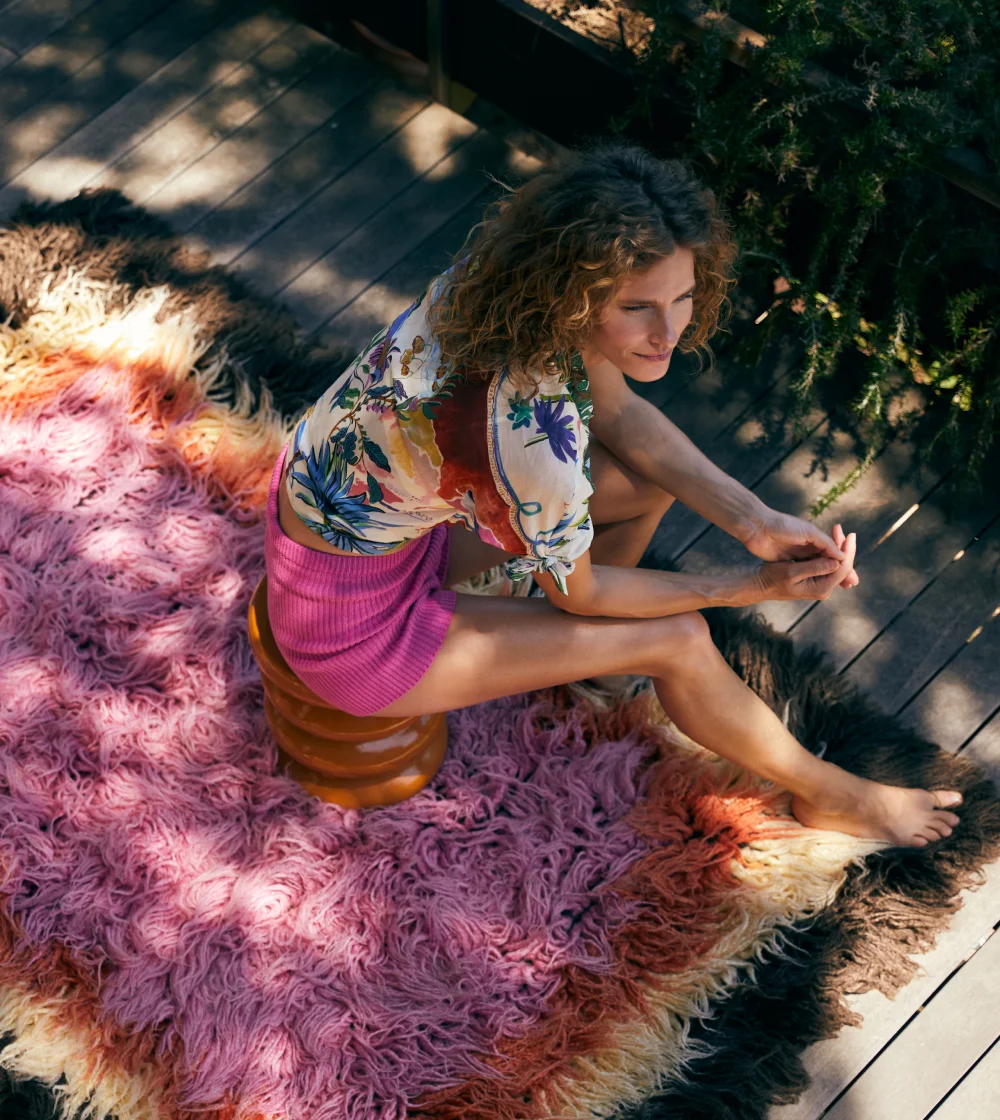 Alfombra de lana de pelo largo de colores