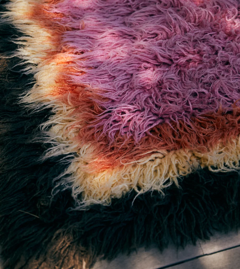 Alfombra de lana de pelo largo de colores