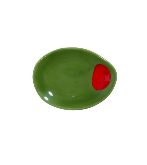 Bandeja verde con forma de aceituna