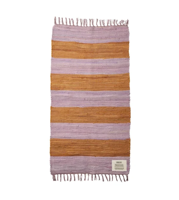alfombra tipo jarapa morado y naranja