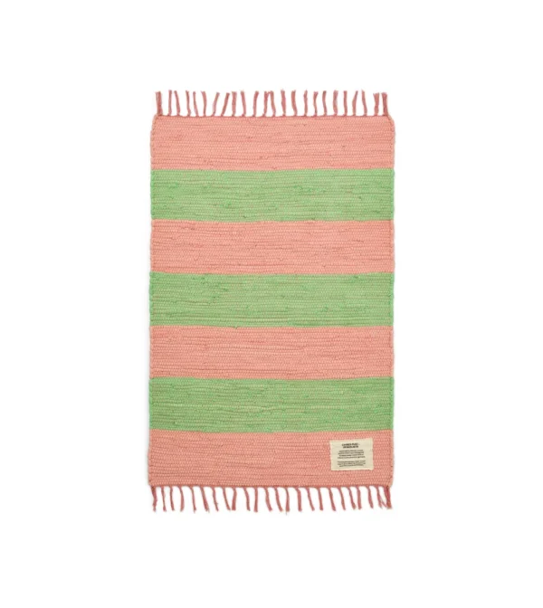 alfombra tipo jarapa verde y rosa