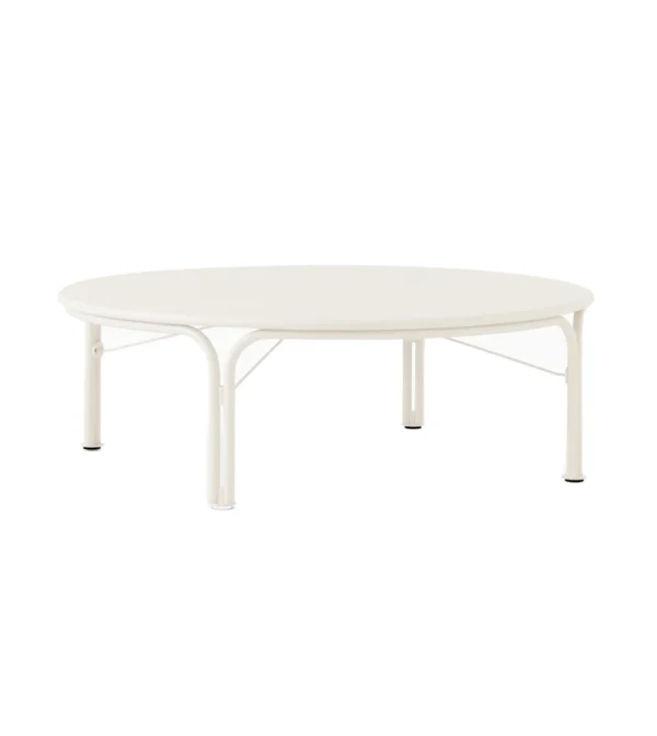 mesa baja redonda de metal para exteriores color blanco