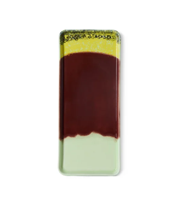 Bandeja rectangular para tartas Cherry de HKLIVING con esmalte en capas sobre mesa