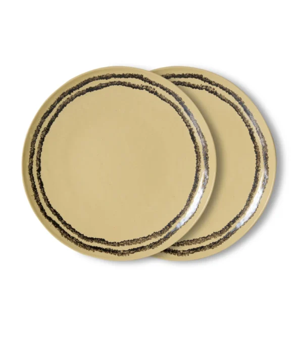 Plato grande Vanilla de cerámica 70s de HKLIVING en tono crema suave con anillo decorativo artesanal