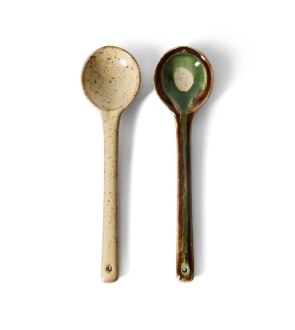 Cucharas de servir Hills de cerámica estilo 70s con esmalte en tonos naturales de HKLIVING.