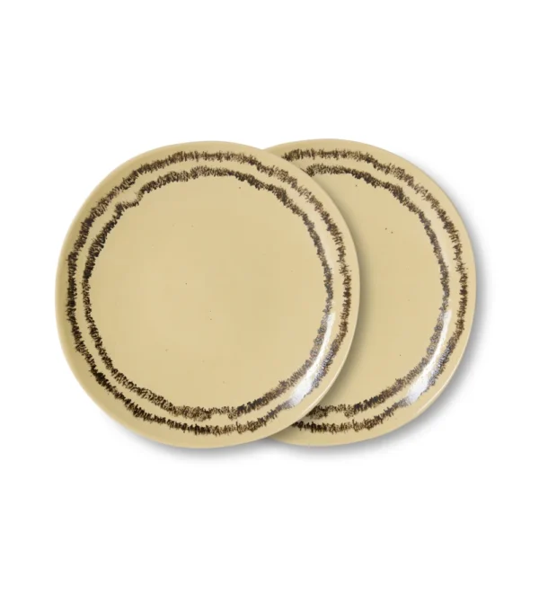 Plato pequeño Vanilla de cerámica 70s de HKLIVING en tono crema suave con anillo decorativo artesanal