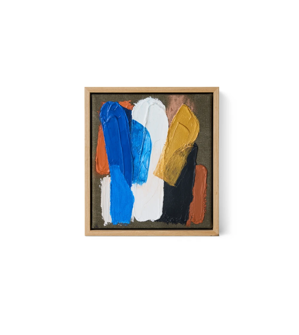 Cuadro Moonlight Strokes de HKLIVING, obra abstracta compacta con capas de pintura azul y dorado, ideal como acento decorativo