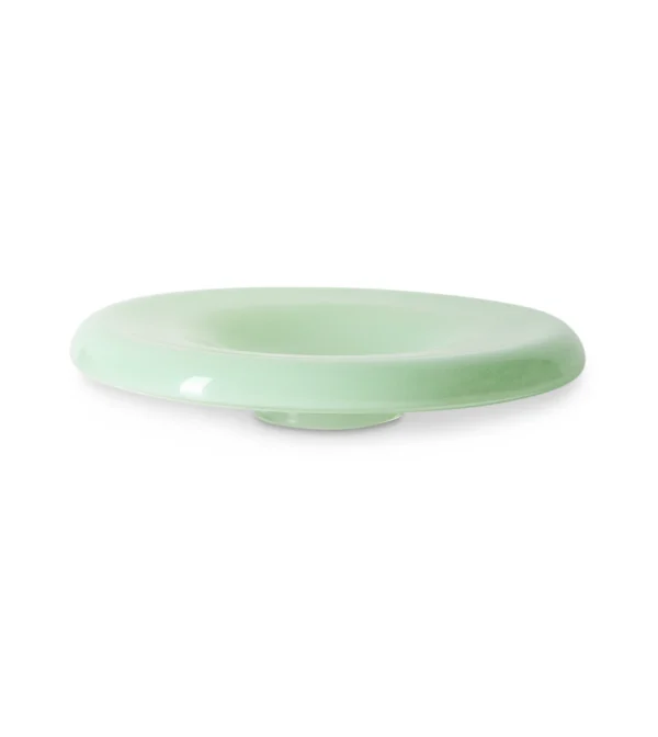 Cuenco de vidrio en tono menta de HKLIVING sobre mesa, aportando presencia escultórica y estilo decorativo