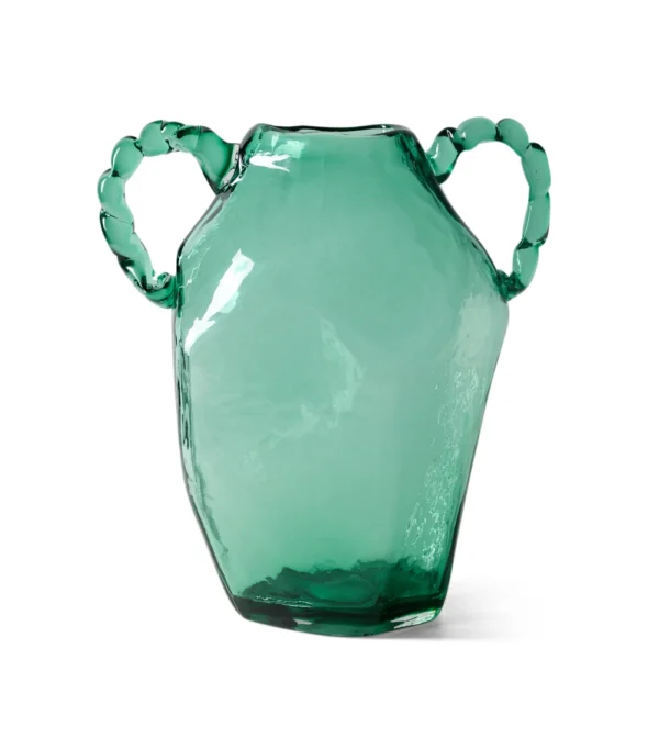 jarrón tipo ánfora de cristal verde de hkliving