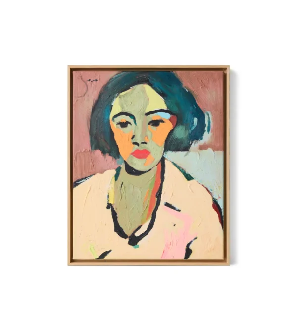 Cuadro Self Made de HKLIVING con autorretrato femenino en estilo contemporáneo y tonos suaves sobre lienzo