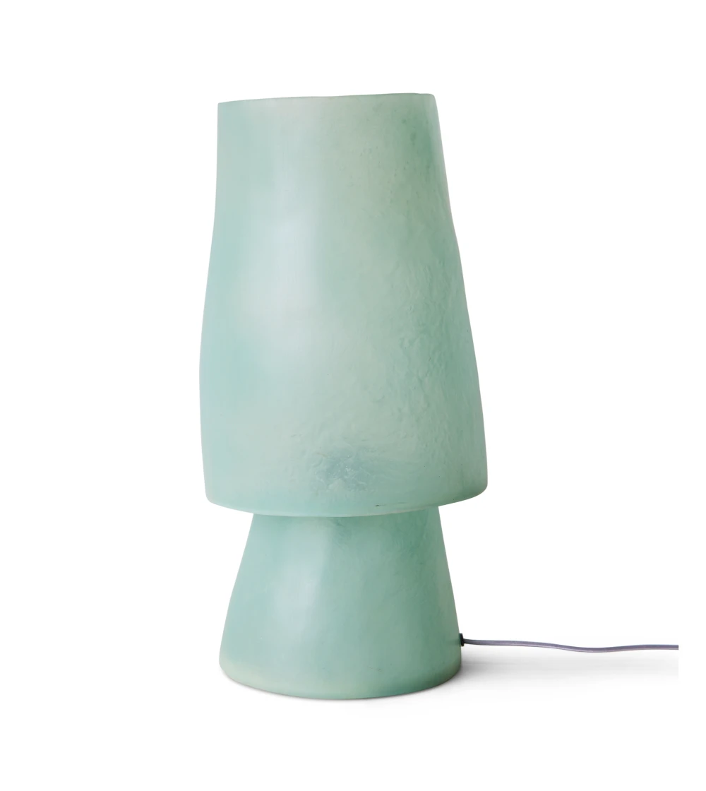Lámpara de mesa grande azul en fibra de vidrio translúcida diseñada por HKLIVING con luz ambiental suave