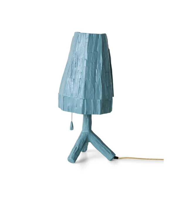 lámpara de mesa de diseño de madera azul