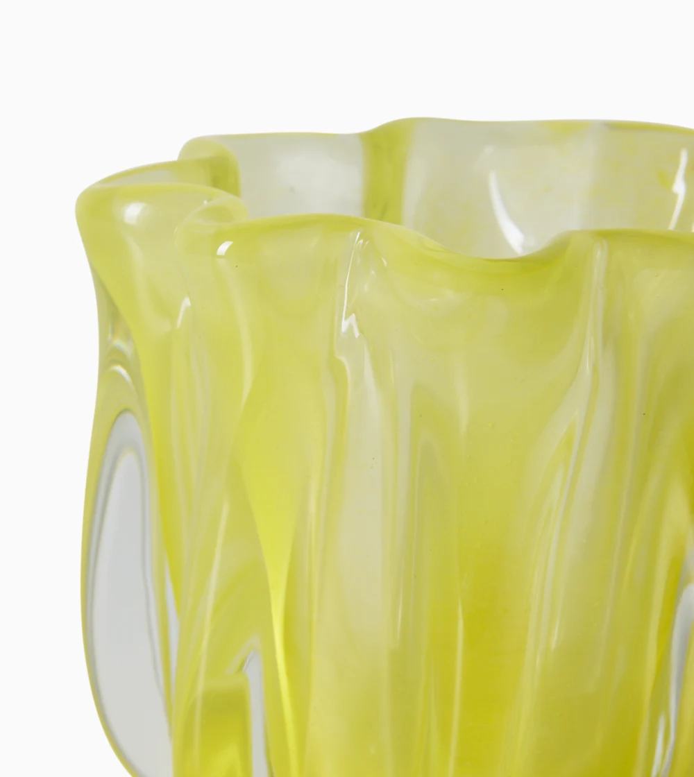 Portavelas de vidrio amarillo de HKLIVING con forma orgánica y acabado translúcido.
