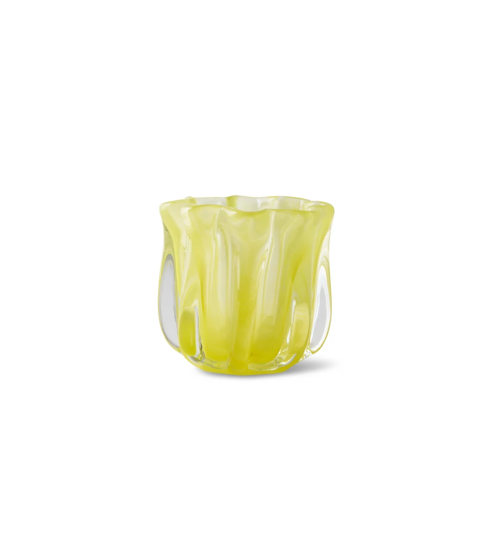 Portavelas de vidrio amarillo de HKLIVING con forma orgánica y acabado translúcido.