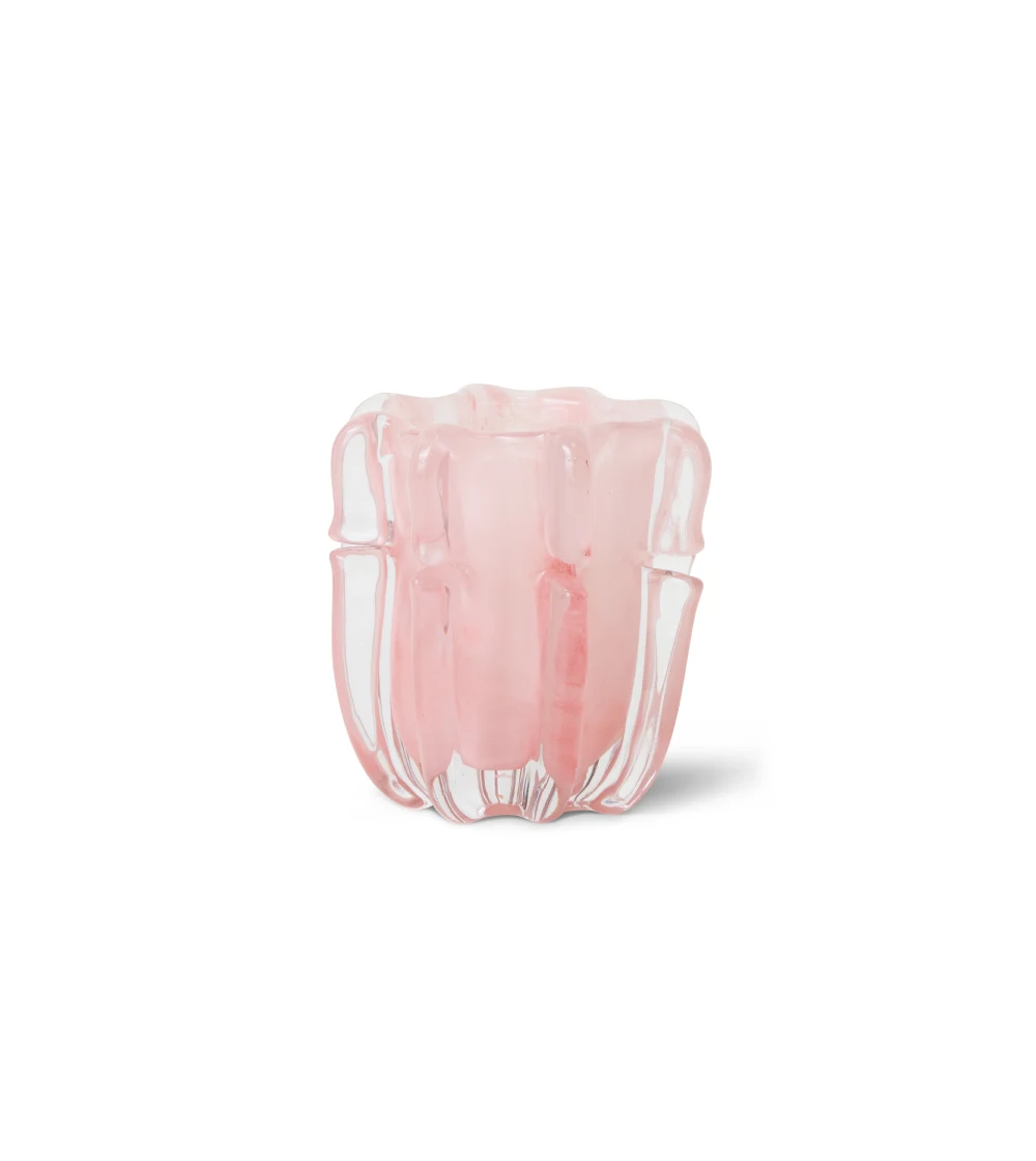 Portavelas de vidrio rosa de HKLIVING con forma orgánica y acabado translúcido.