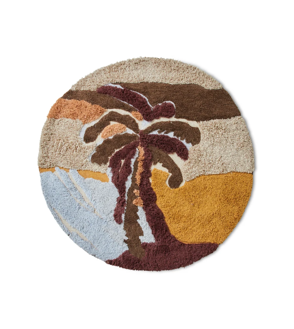 alfombra redonda suave en tonos tierra de HKLIVING con patrón natural y textura mullida en interior contemporáneo.