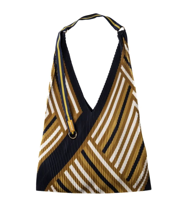 bolso plisado con estampado a rayas Stefania Y de Multitudes en tejido efecto seda reciclado con diseño ligero y amplio.