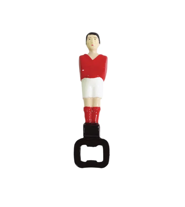 abridor de botellas con forma de jugador de fútbol o futbolín de doiy