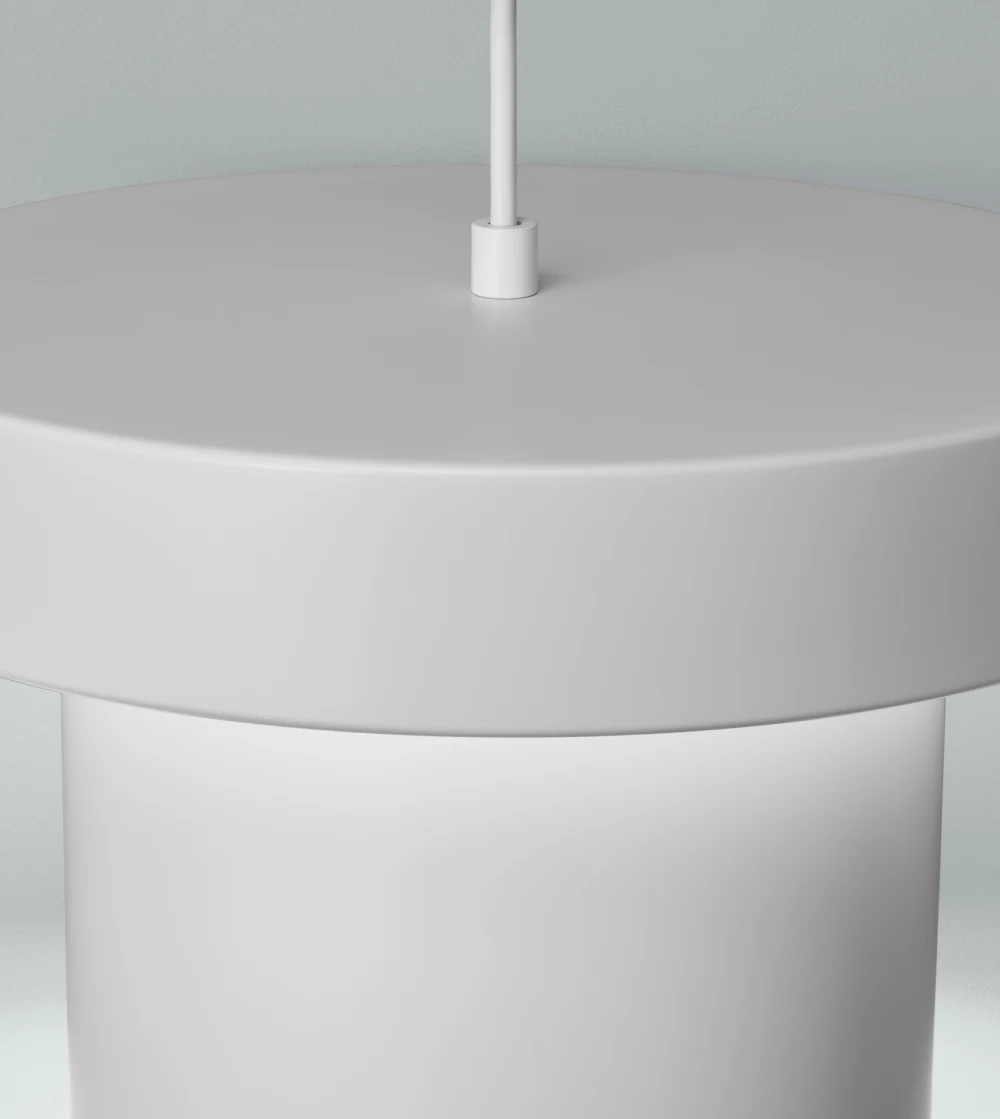 lámpara colgante A201 de Artek diseñada por Alvar Aalto con pantalla de acero y anillo perforado de latón.