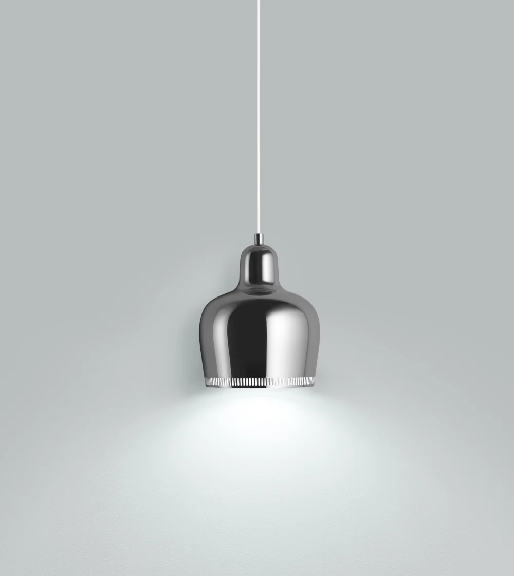 lámpara de techo Pendant Light A330S Golden Bell de artek plateada diseñada por Alvar Aalto