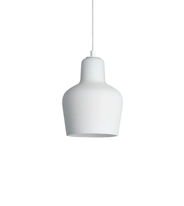 ámpara colgante A440 de Artek diseñada por Alvar Aalto en vidrio opal blanco con diseño escultórico minimalista.