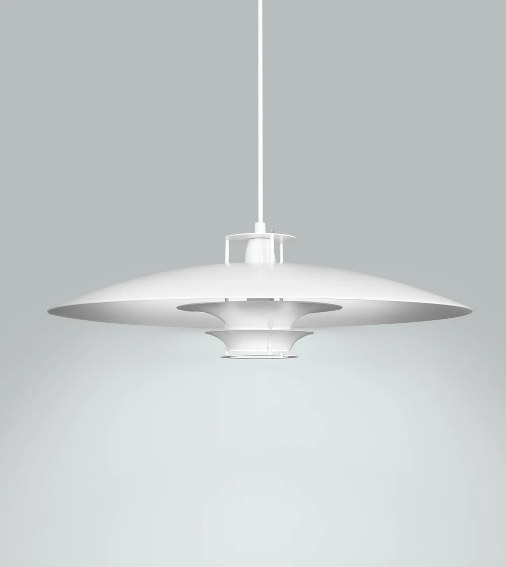 lámpara colgante JL341 de Artek diseñada por Juha Leiviskä con pantalla minimalista en aluminio blanco.