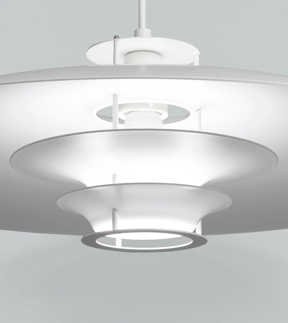 lámpara colgante JL341 de Artek diseñada por Juha Leiviskä con pantalla minimalista en aluminio blanco.