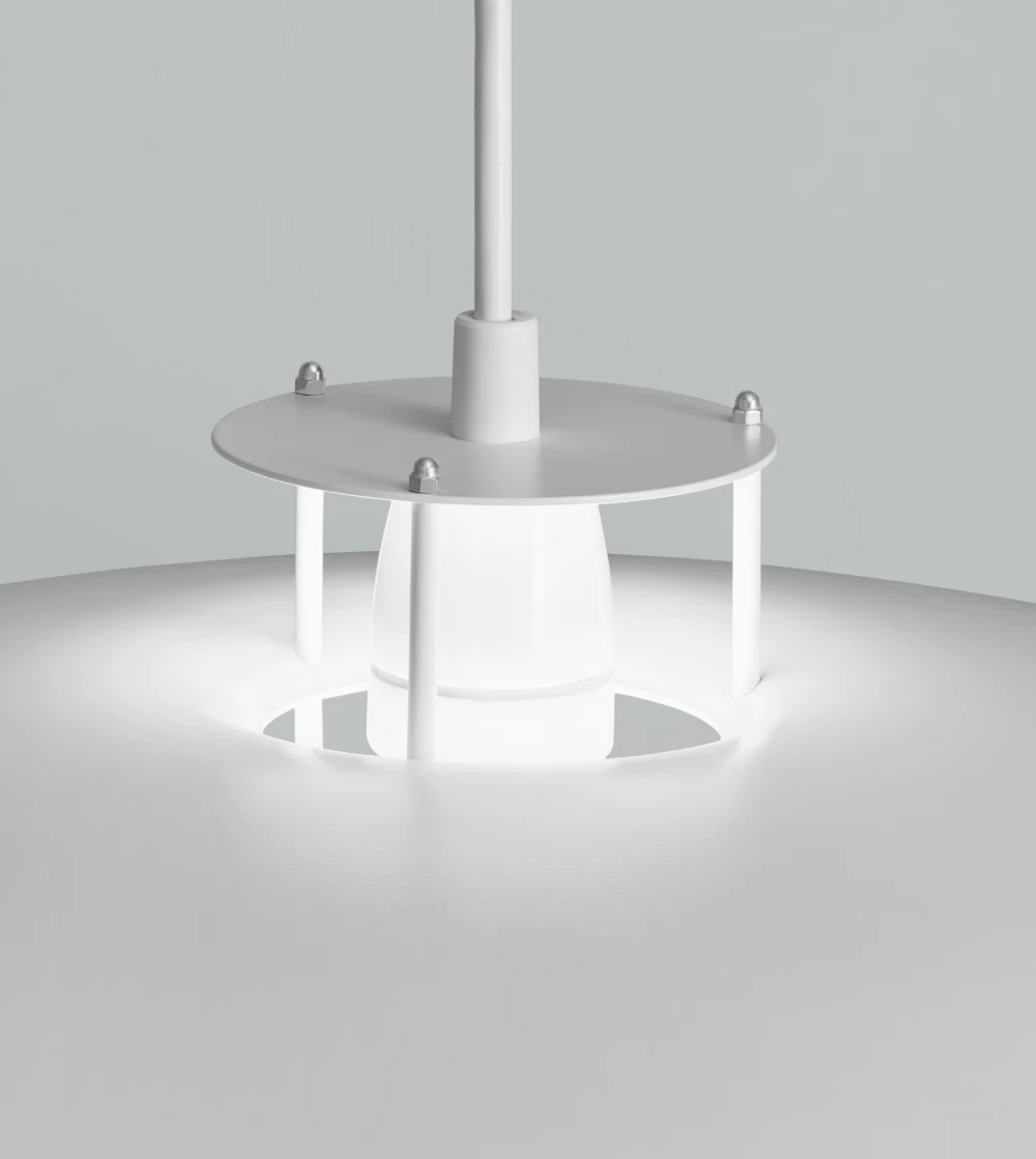 lámpara colgante JL341 de Artek diseñada por Juha Leiviskä con pantalla minimalista en aluminio blanco.