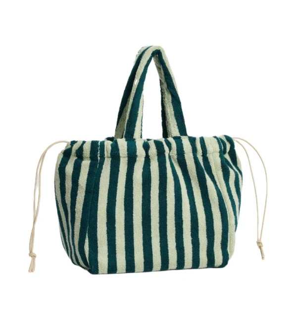 bolso de playa tejido de toalla a rayas verdes