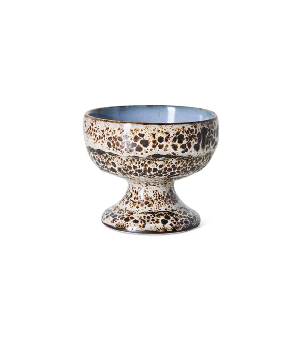 70s Ceramics Medium Coupe Brew de HKLIVING, cuenco de gres multicolor elevado sobre pie con acabado retro.