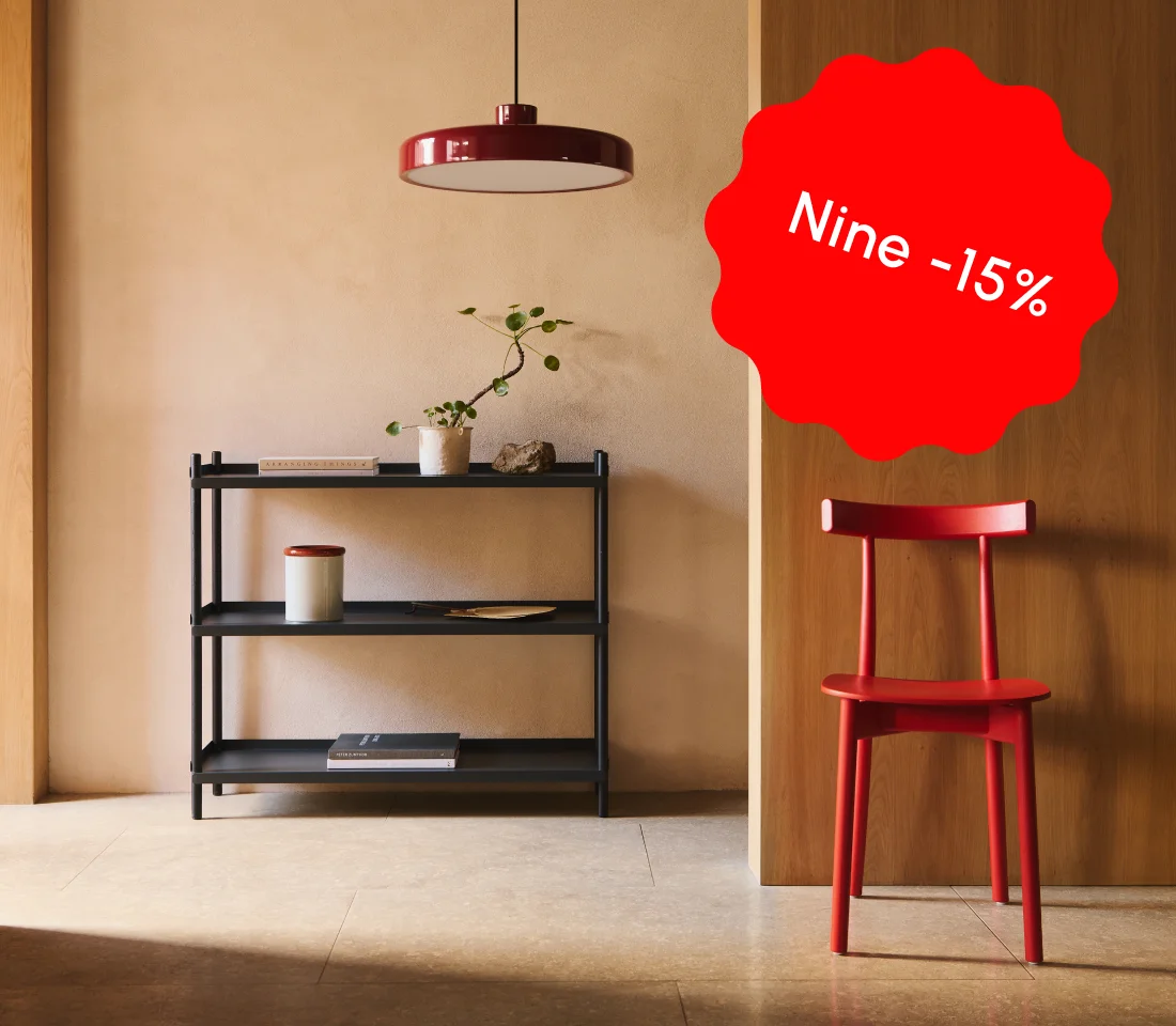 mobiliario, iluminación y accesorios de diseño minimalista de la marca nine con un 15% de descuento.