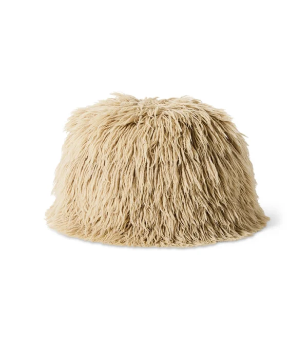 Shabby Pouf Beige de HKLIVING, puf beige de pelo largo y textura desgreñada para salón.