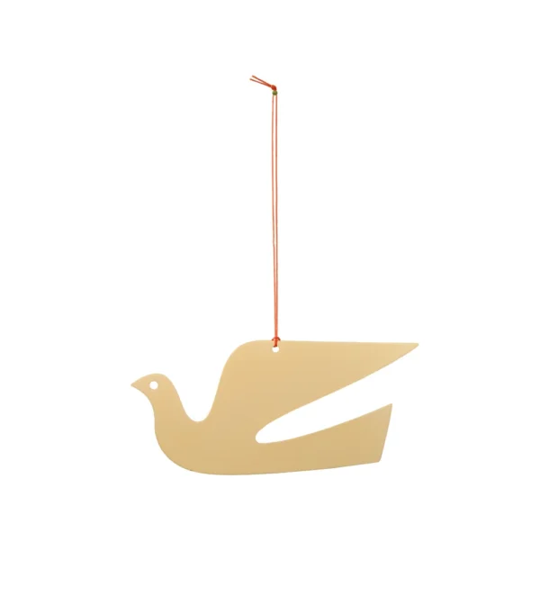 Adorno de navidad dorado con forma de paloma de la colección Girard Ornaments de Vitra diseñado por Alexander Girard, elaborado en metal con efecto latón pulido y disponible en distintos formas.