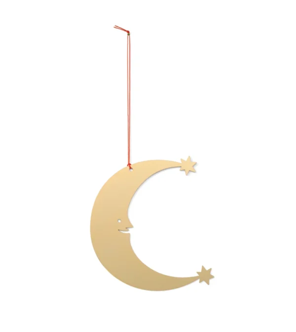 Adorno de navidad dorado con forma de luna de la colección Girard Ornaments de Vitra diseñado por Alexander Girard, elaborado en metal con efecto latón pulido y disponible en distintos formas.