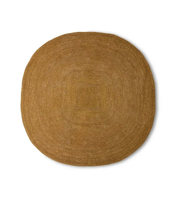 Alfombra de junco de mar Soft Edge de HKLIVING de 150 × 150 cm, con forma irregular y fibras naturales, ideal para decorar salones, dormitorios y rincones de lectura.