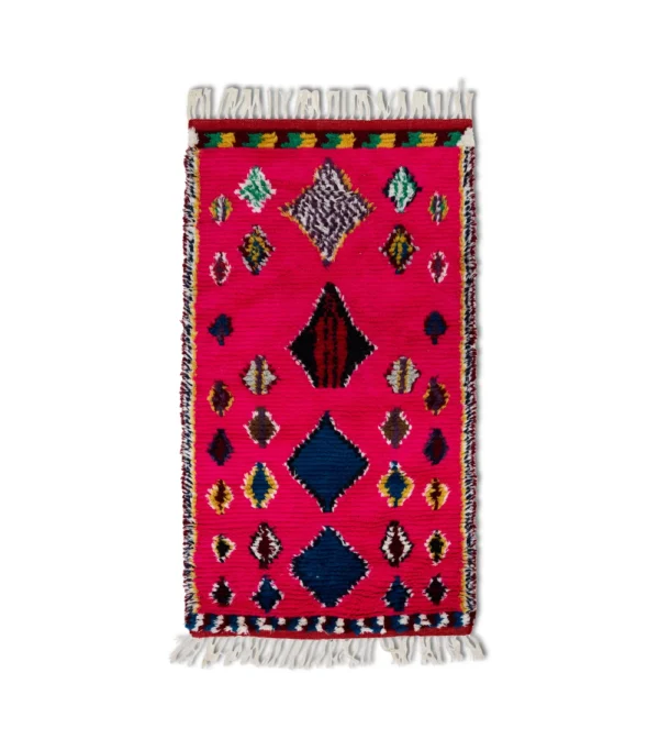 Alfombra de lana rosa Bright Pink de HKLIVING, anudada a mano y de diseño contemporáneo, ideal para decorar dormitorios, salones y rincones de lectura.