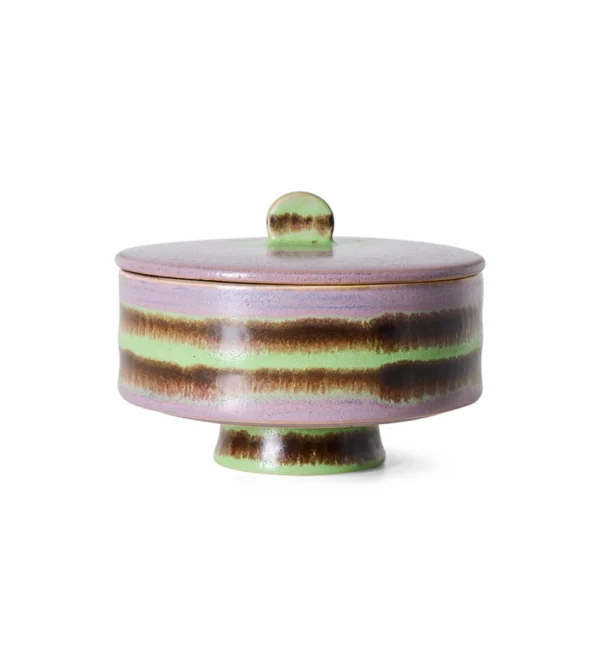 70s Ceramics Bonbon Bowl Mochi de HKLIVING, pequeño tarro de gres multicolor con tapa y acabado retro.
