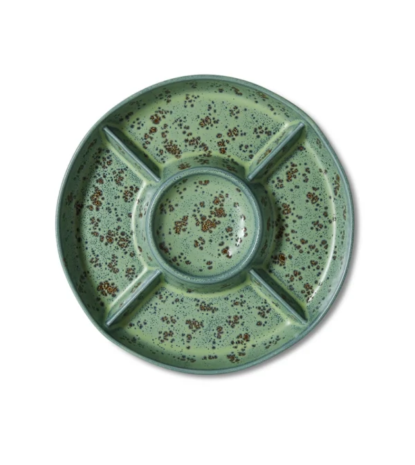 70s Ceramics Snack Plateau Minty de HKLIVING, bandeja redonda de gres multicolor para servir aperitivos.