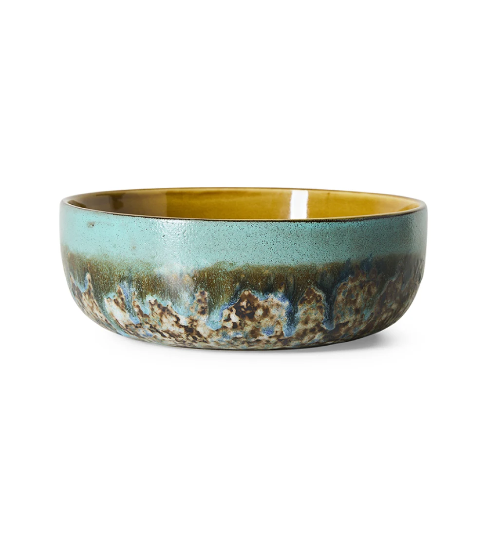 70s Ceramics Salad Bowl Agave de HKLIVING, ensaladera de gres multicolor de inspiración retro.