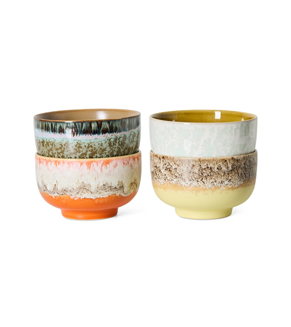 70s Ceramics Noodle Bowls Sunset de HKLIVING, set de cuatro cuencos de gres multicolor de 500 ml.