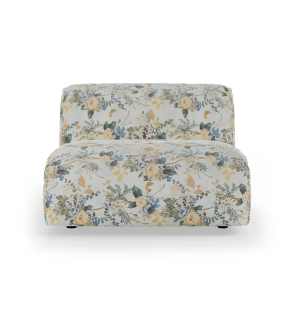 Sofá modular Flake Middle Element 1.5 Seat Cotton Posy de HKLIVING, módulo central de asiento y medio con formas redondeadas y estampado de flores. Diseño modular para combinar con otros elementos y crear un sofá personalizado.